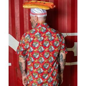 Dixxon XL Sausage Fest Short Sleeve Button Up All Over Print Hawaiian Shirt Red